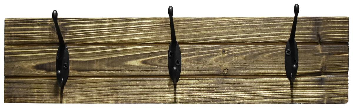 Hakenleiste Elli 1 B: 45 Cm Tanne Massiv 3 Haken - Dunkelbraun/Schwarz, MODERN, Holz/Metall (45/10/9cm)