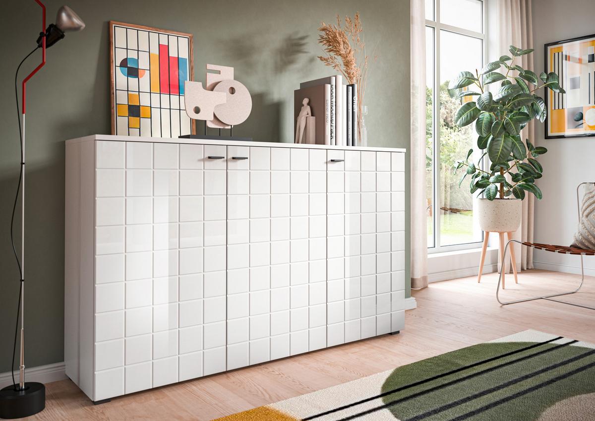 Sideboard Monte Weiß B: 138 Cm - Weiß Hochglanz/Schwarz, Design, Holzwerkstoff (138/87/37cm) - MID.YOU