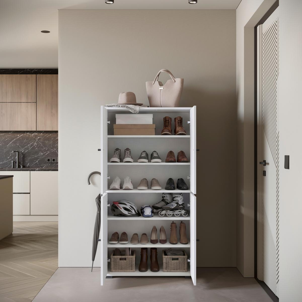 Schuhschrank Dino 020 Weiß B: 70 cm - Schwarz/Weiß, Basics, Holzwerkstoff (70/131/33cm) - P & B