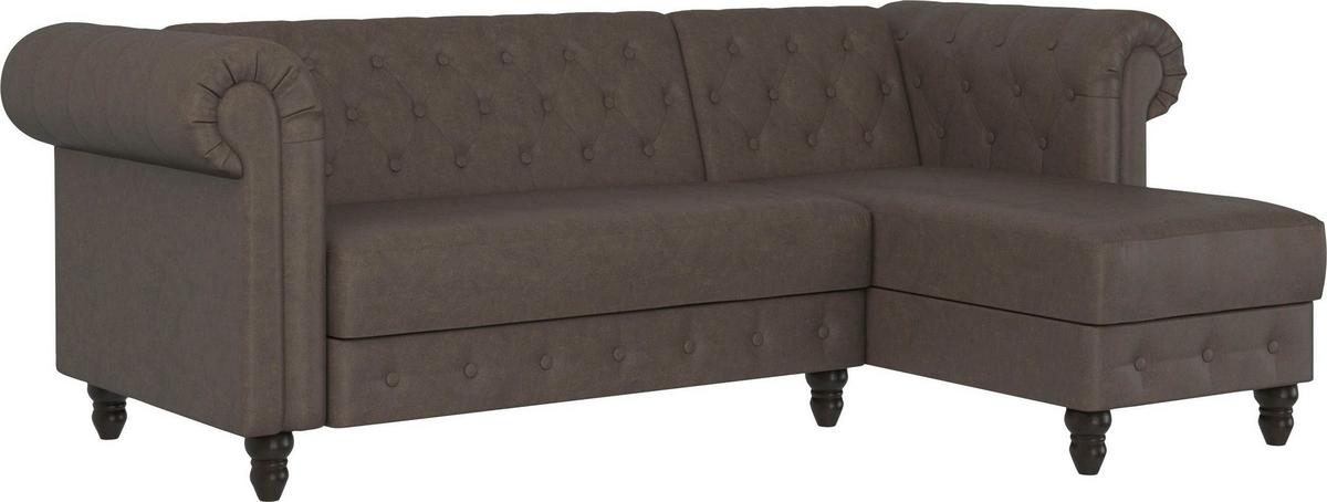 Ecksofa Firenze Dunkelbraun, mit Schlaffunktion - Dunkelbraun/Schwarz, Basics, Textil (241/154cm) - Livetastic