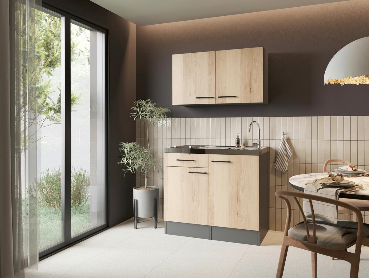 MINIKÜCHE Oliver, Grau Artisan B: 100 cm - Eiche Artisan/Grau, Trend, Holzwerkstoff (100cm) - Respekta