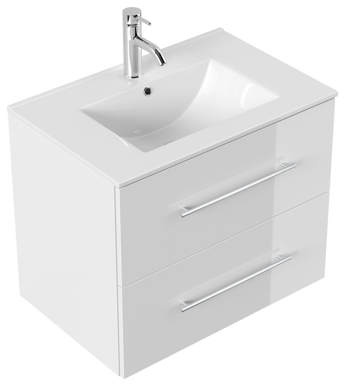 WASCHTISCHKOMBI Homeline, Weiß HG, B: 71 cm - Weiß Hochglanz/Weiß, Basics, Keramik/Holzwerkstoff (71cm) - MID.YOU