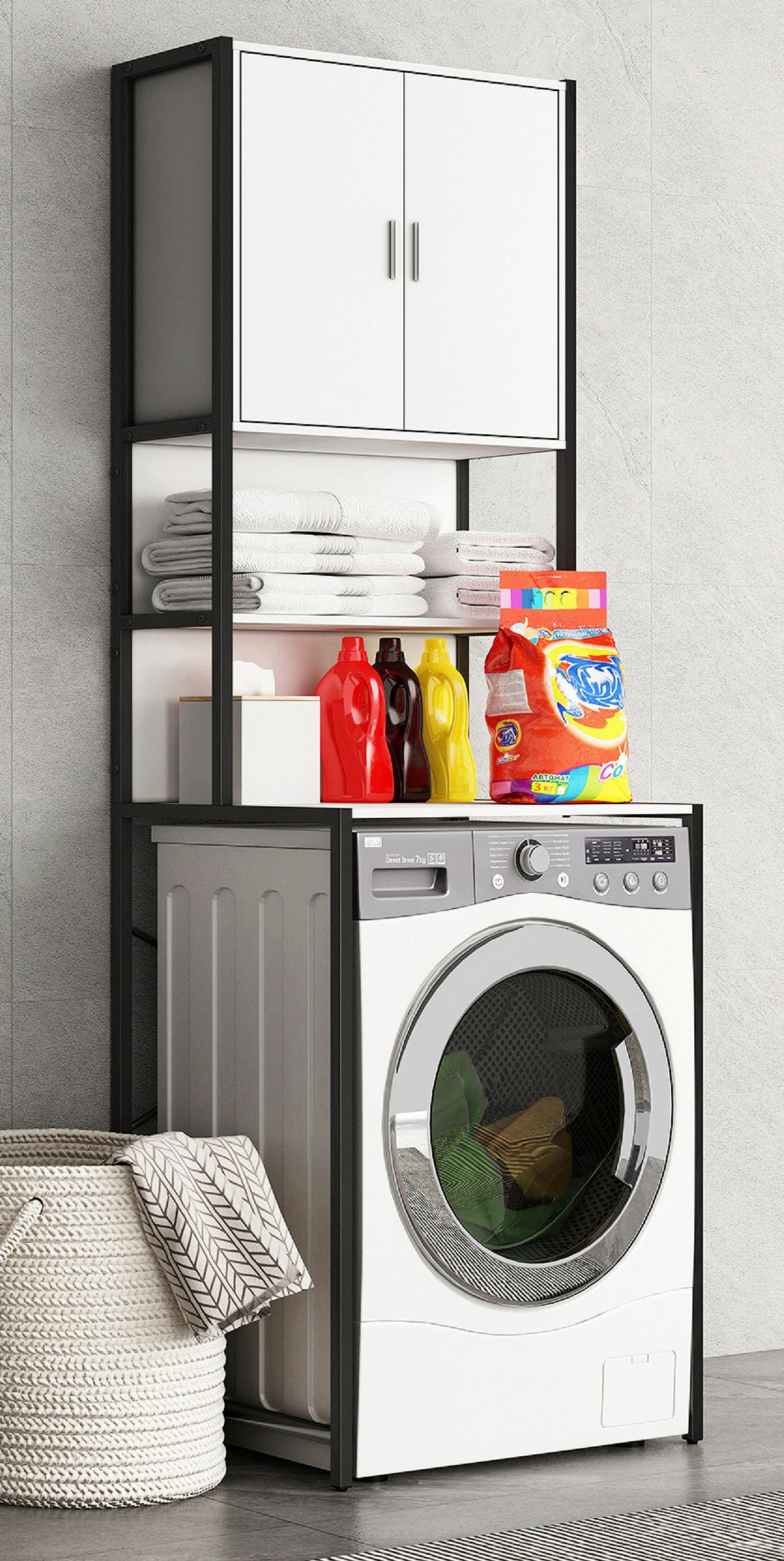 Waschmaschinenschrank Edino - Schwarz/Weiß, MODERN, Holzwerkstoff/Metall (66/189/48cm) - MID.YOU