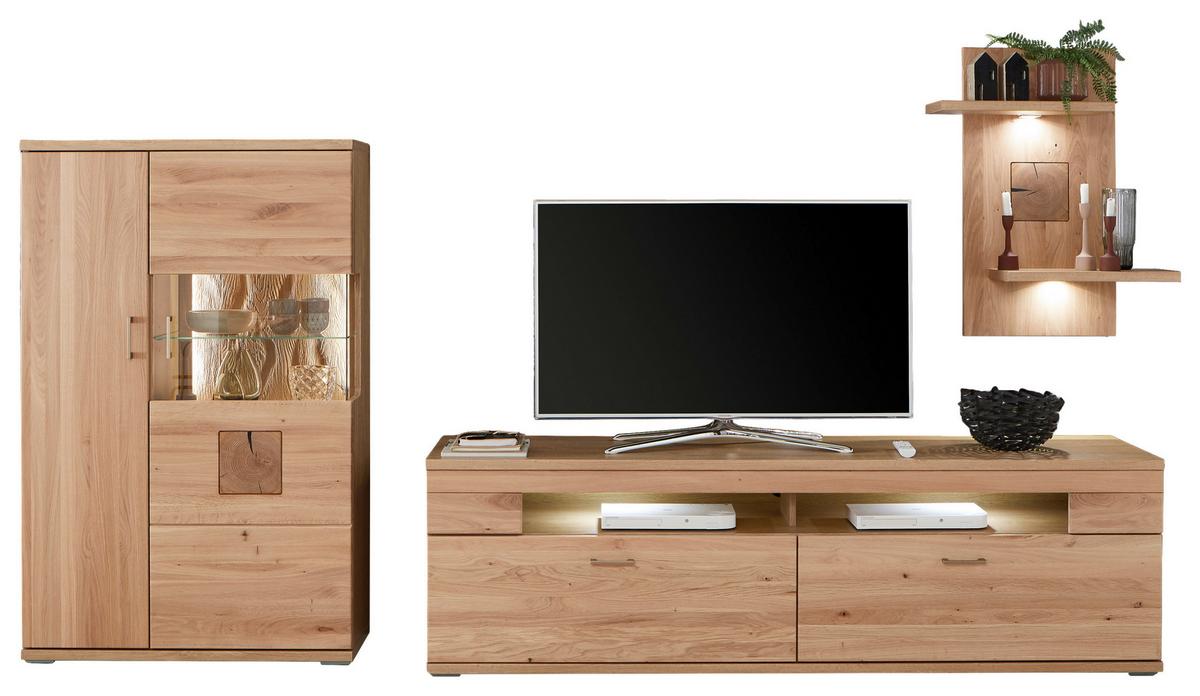 Wohnwand Kansas - Alteiche/Silberfarben, KONVENTIONELL, Glas/Holz (317,1/171/50,2cm) - Livetastic