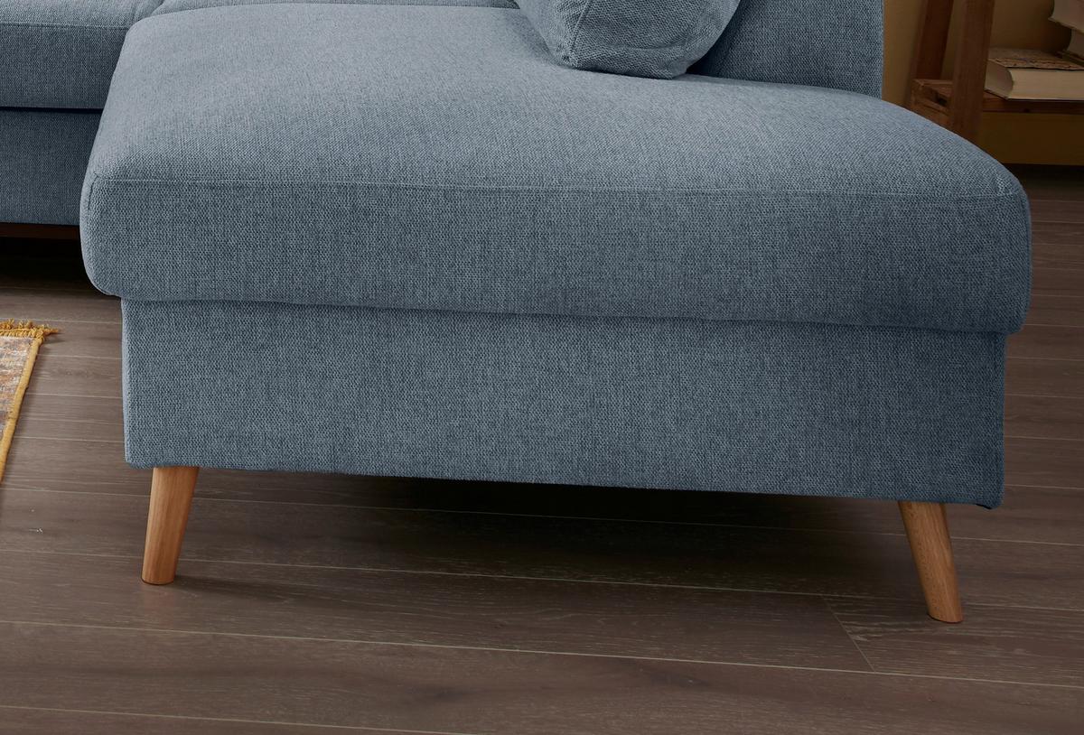 Ecksofa Mit Schlaffunktion Valentina Mit Kissen Blau - Blau/Naturfarben, KONVENTIONELL, Textil (230/200cm) - P & B