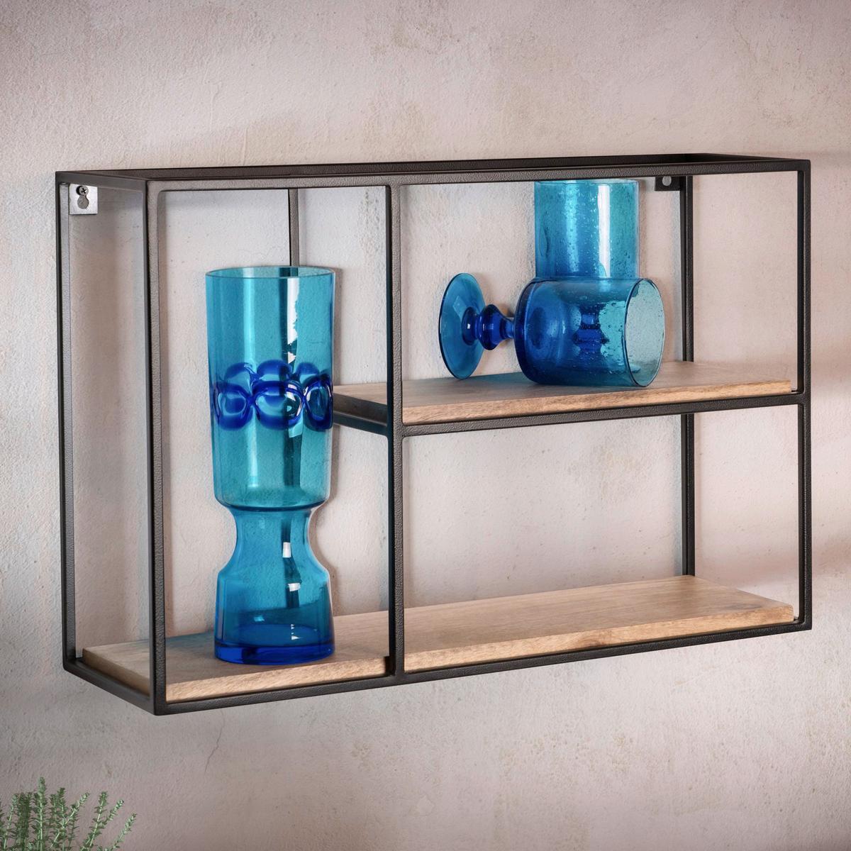 Wandregal Metall/Mangoholz B: 60 cm - Schwarz, Design, Holz/Metall (60/40/18cm) - MID.YOU