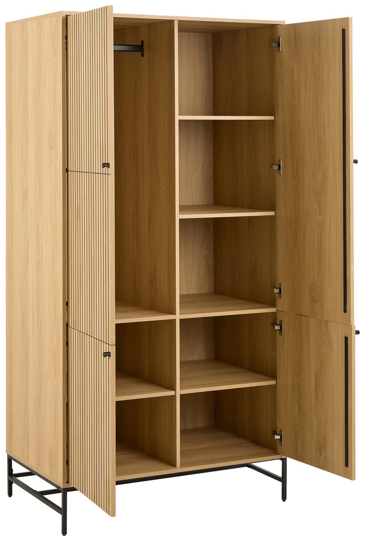 ŠATNÍ SKŘÍŇ S OTOČNÝMI DVEŘMI ALBANY - černá/přírodní barvy, Design, kov/dřevo (99/200/60cm)