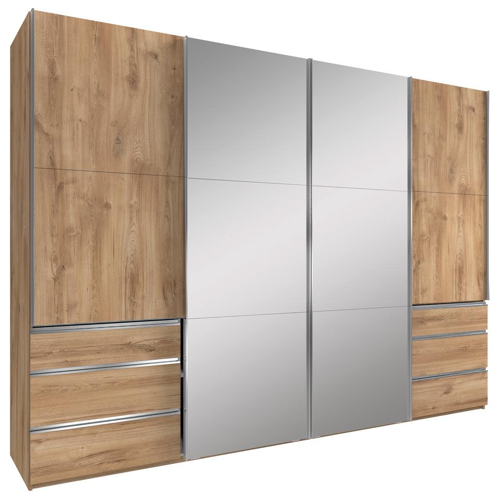 Schwebetürenschrank Mit Spiegel + Laden 300cm Level 36a, Eiche