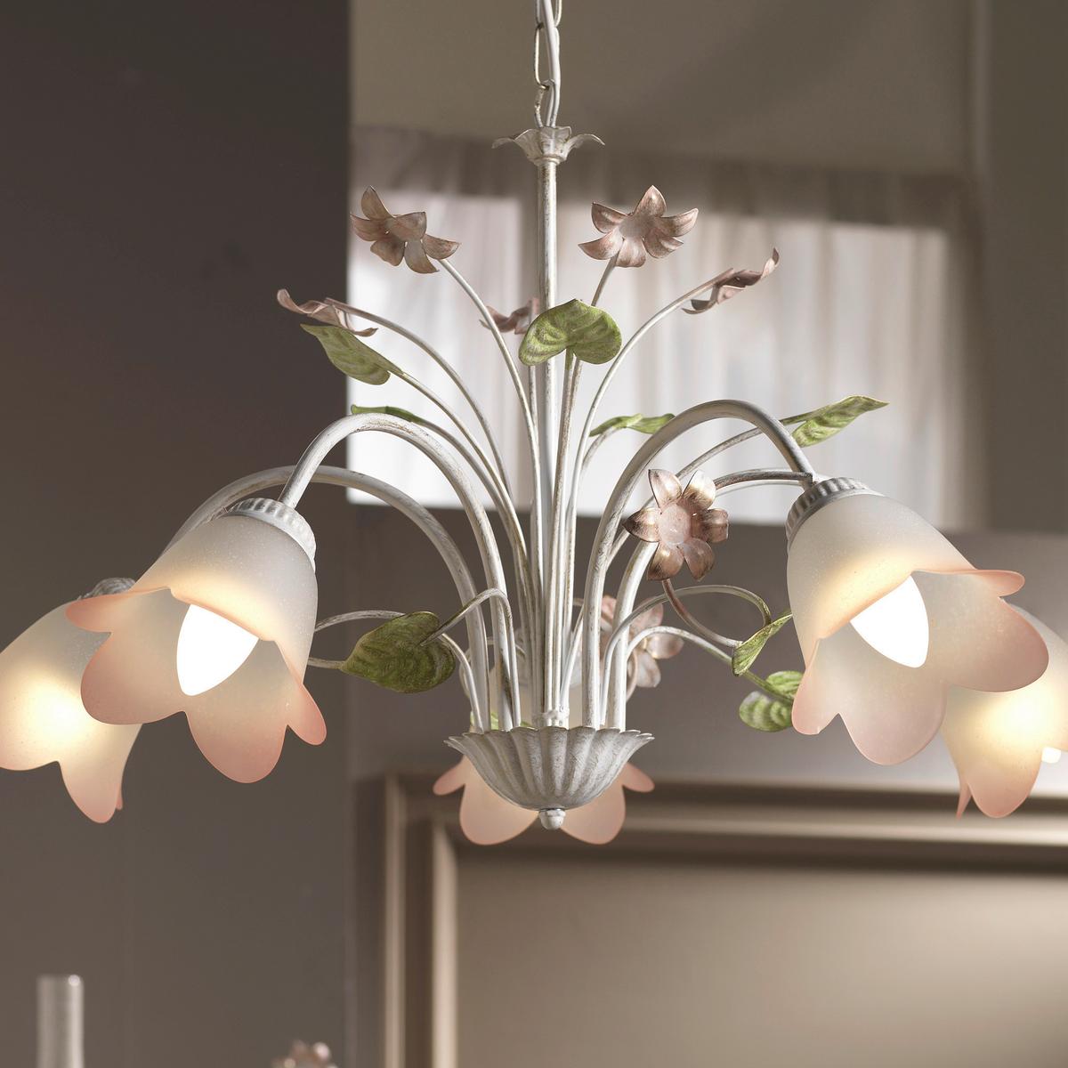 Kronleuchter 4217/5 - Pink/Weiß, Natur, Glas/Metall (65/100cm)