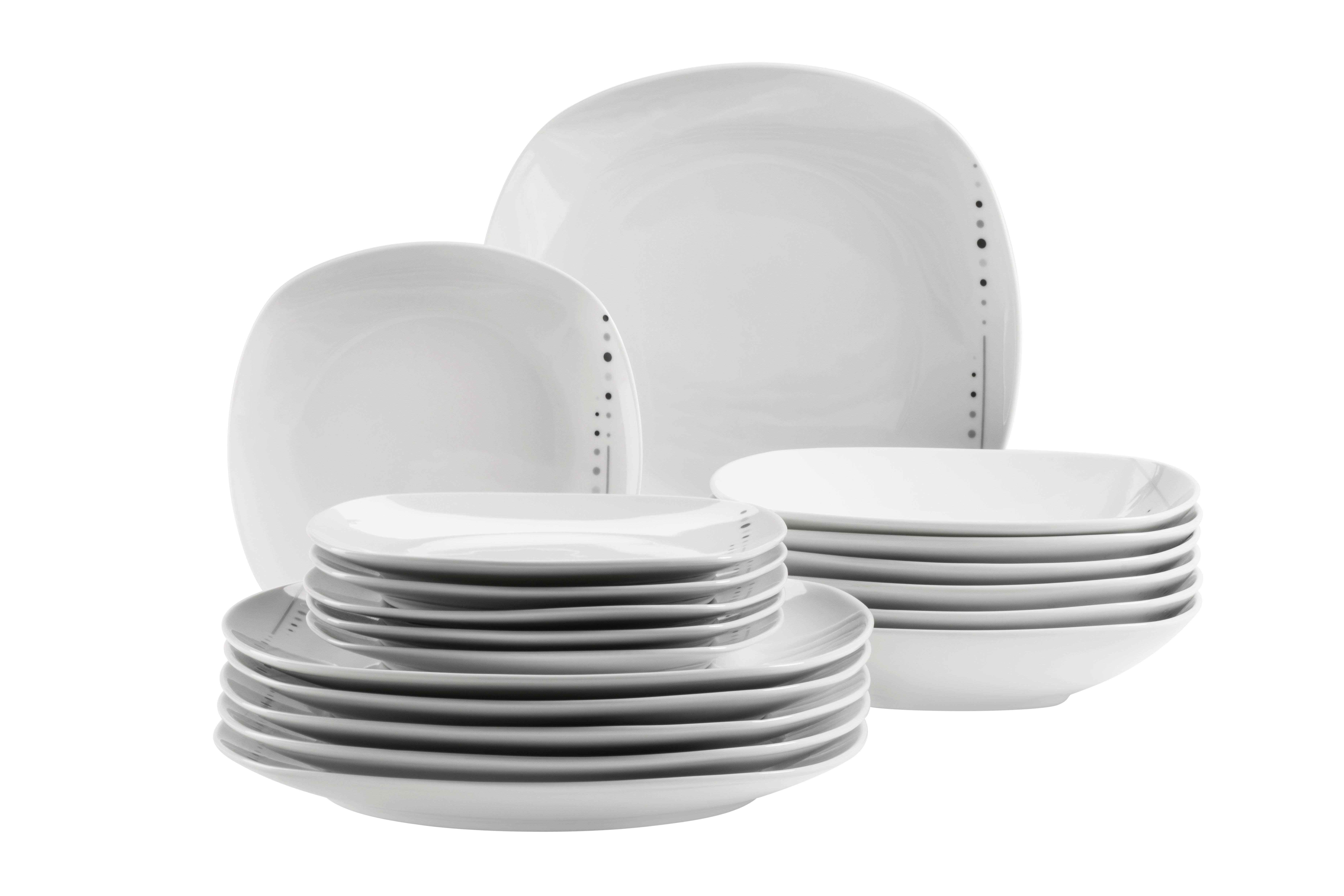 Tafelservice Fadilla Porzellan 6 Personen Geschirr Set - Weiß, Basics, Keramik - Mäser