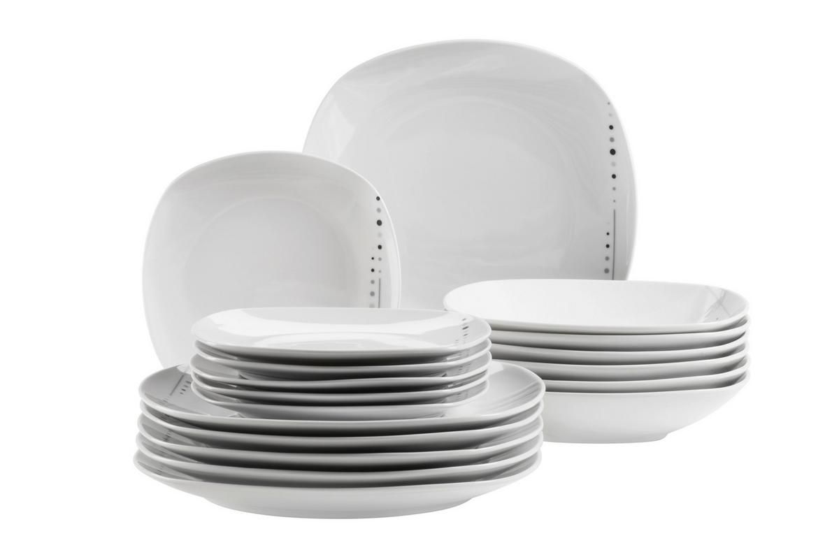 Tafelservice Fadilla Porzellan 6 Personen Geschirr Set - Weiß, Basics, Keramik - Mäser