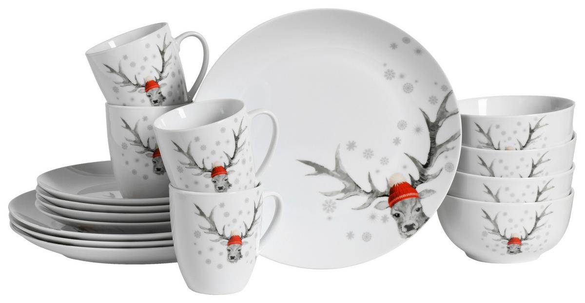 Kombiservice Luna Hirsch 16--Teilig., Weiß - Weiß, Basics, Keramik - Creatable