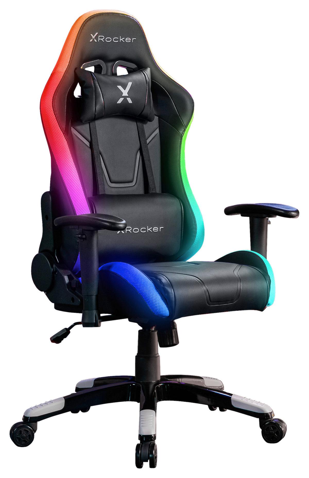 Gaming Stuhl Agility Compact Inkl. Kissen Und Led, Schwarz - Schwarz, MODERN, Kunststoff/Textil (55/113/62,5cm) - X Rocker