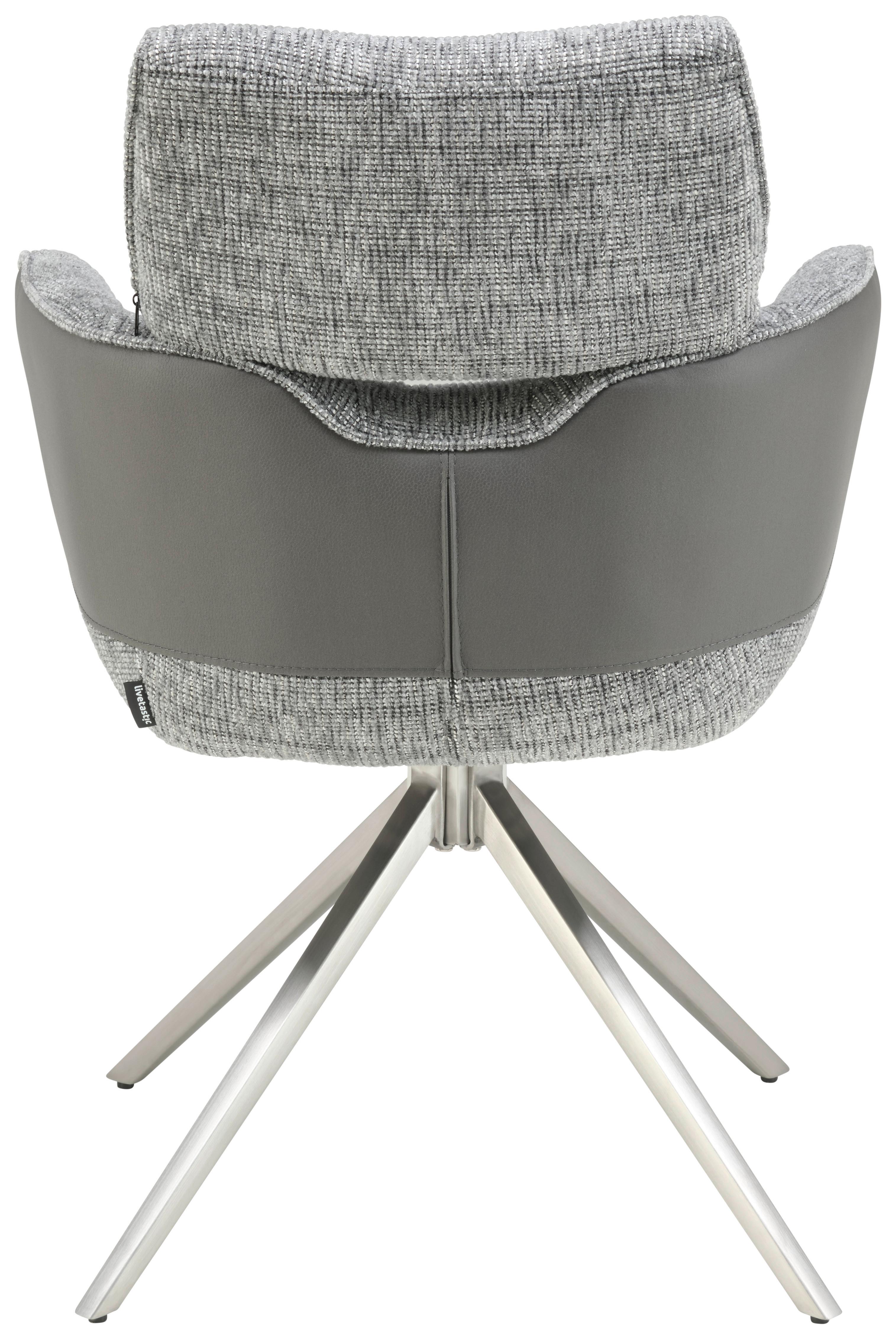 Armlehnstuhl Blake Grau, Sitzfl. 360° Drehbar - Edelstahlfarben/Grau, KONVENTIONELL, Textil/Metall (59,5/90,5/64,5cm) - Livetastic
