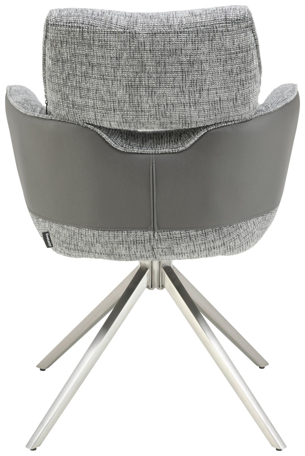 Armlehnstuhl Blake Grau, Sitzfl. 360° Drehbar - Edelstahlfarben/Grau, KONVENTIONELL, Textil/Metall (59,5/90,5/64,5cm) - Livetastic
