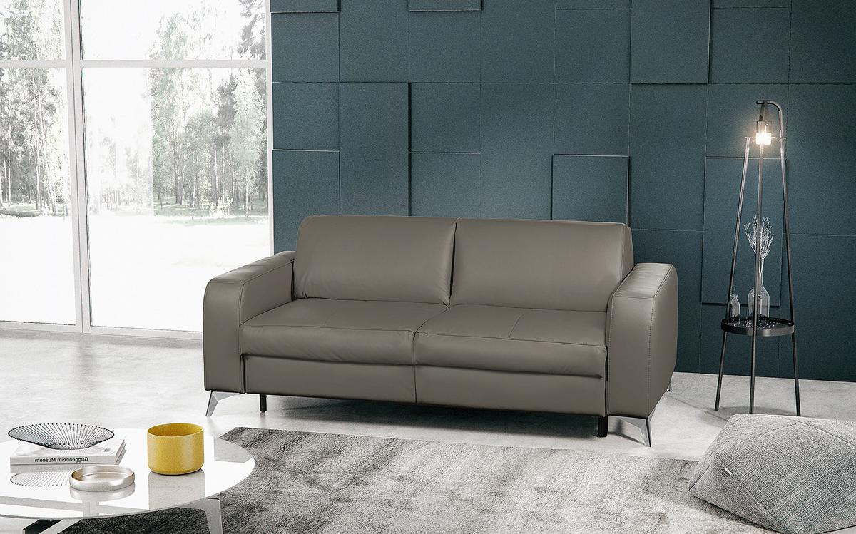 Schlafsofa Aloe Echtleder Schlammfarben B: 204 cm - Schlammfarben/Silberfarben, Design, Leder (204/84/104cm) - Livetastic