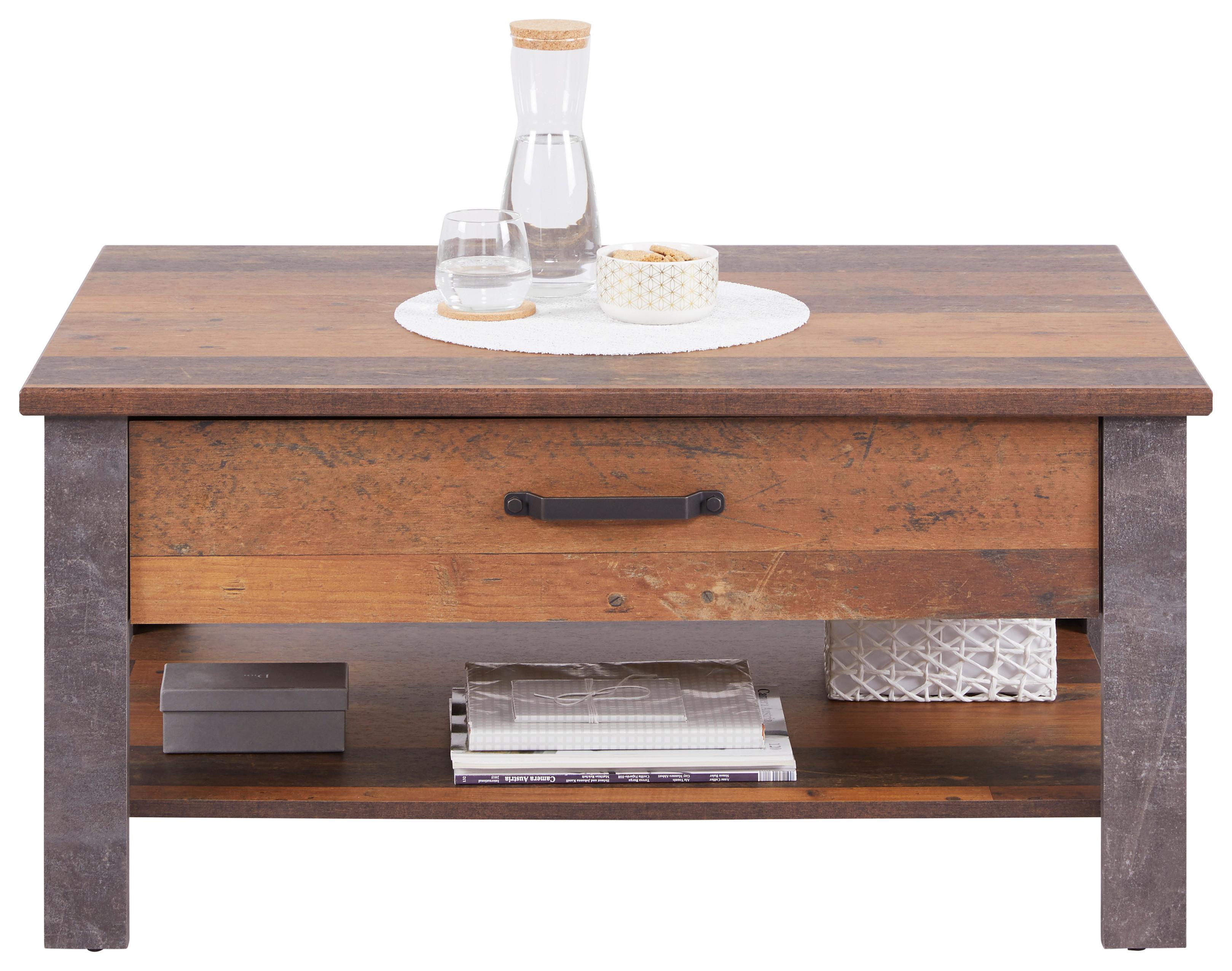 Couchtisch Mit Stauraum Ontario, Dekor/betonoptik - Dunkelgrau/Eichefarben, Trend, Holzwerkstoff (101/50,5/70cm) - Ondega