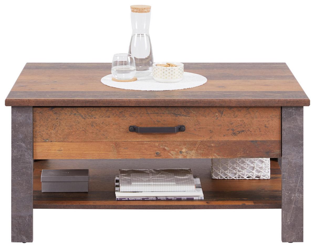 Couchtisch mit Stauraum Ontario, Dekor/Betonoptik - Dunkelgrau/Eichefarben, Trend, Holzwerkstoff (101/50,5/70cm) - Ondega