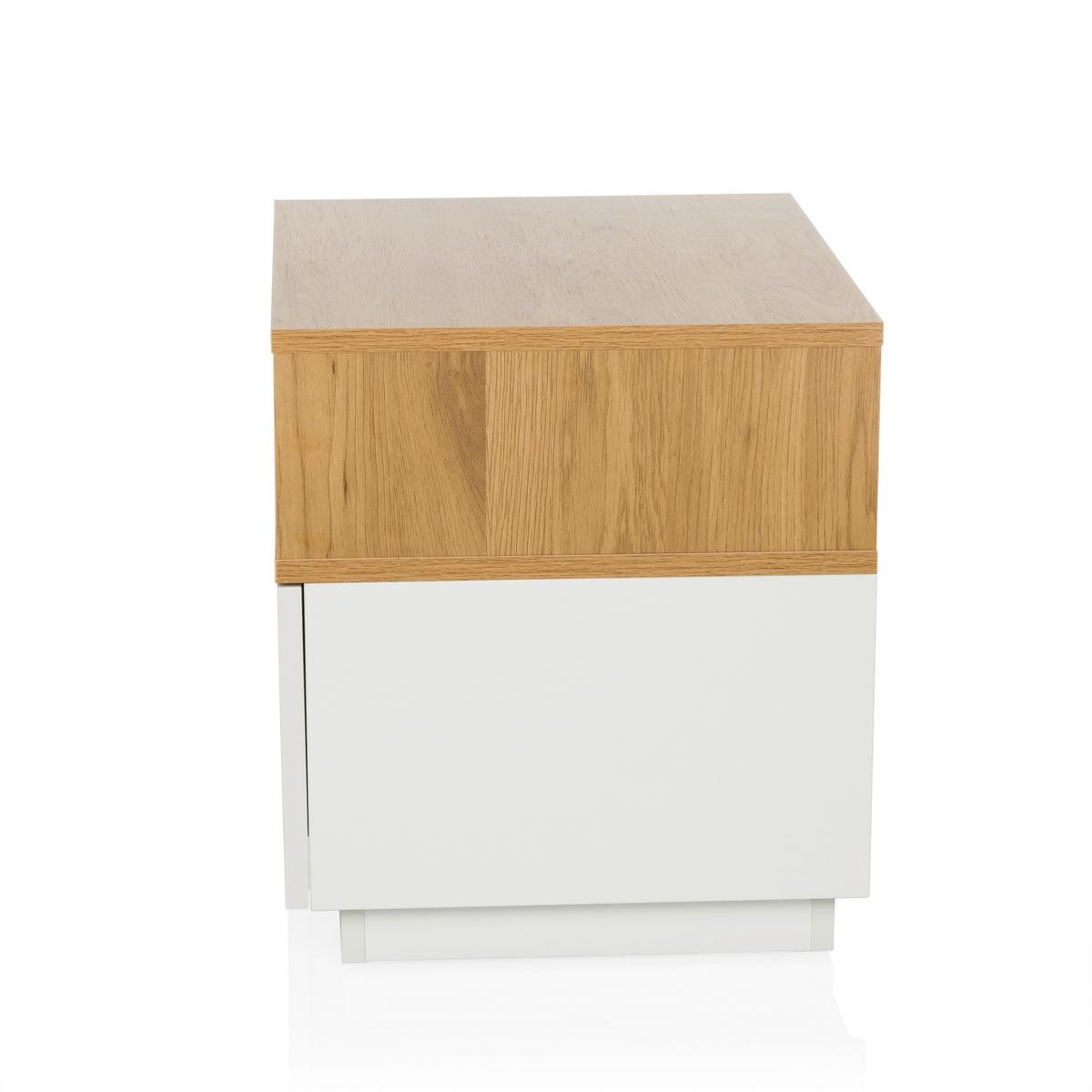 Beistelltisch Melmo Weiß/Eiche Dekor B: 50cm - Eichefarben/Weiß, MODERN, Holzwerkstoff/Kunststoff (50/45/40cm) - MID.YOU