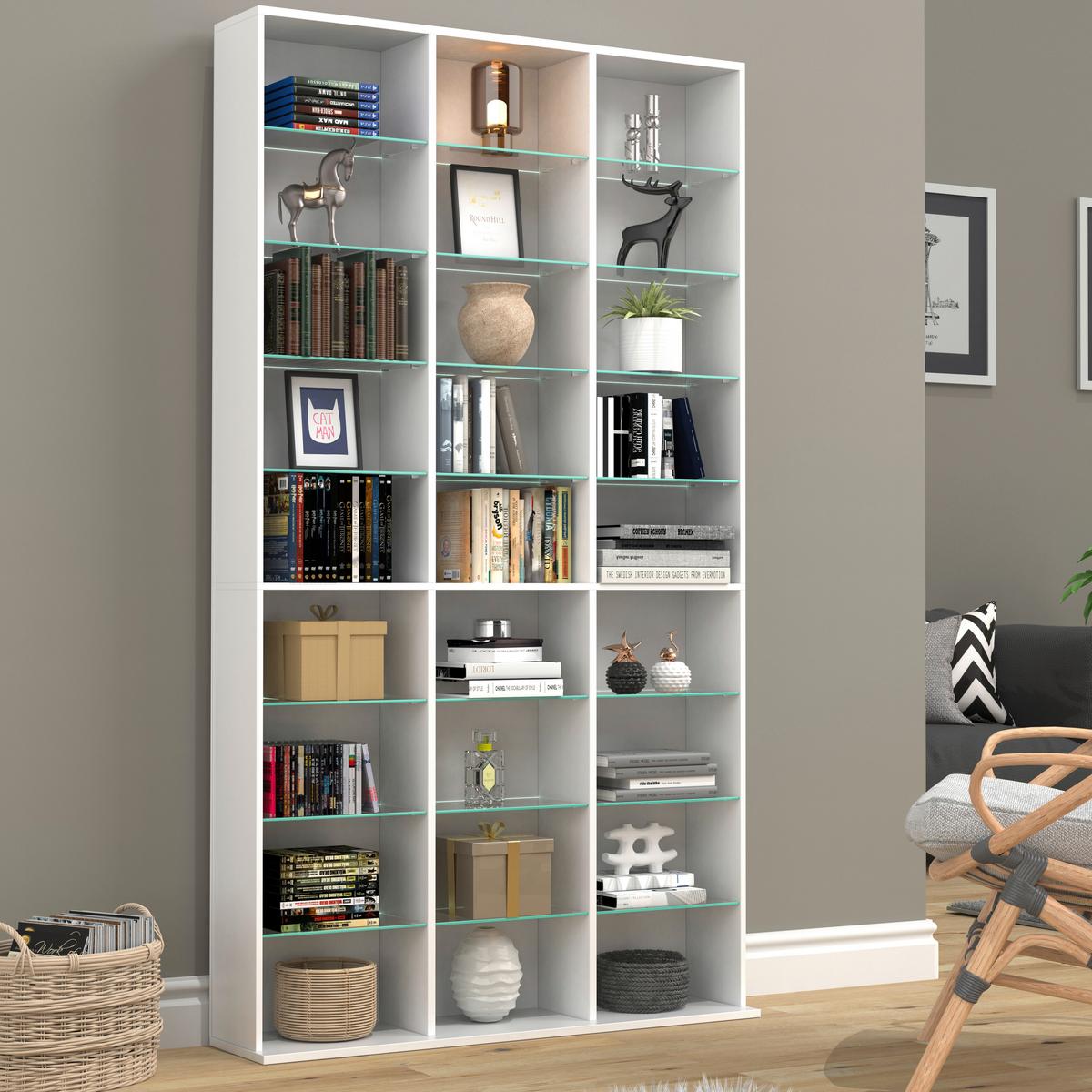 Regal Zilas Weiß B: 102 cm - Weiß, Design, Glas/Holzwerkstoff (102/181/23cm) - MID.YOU