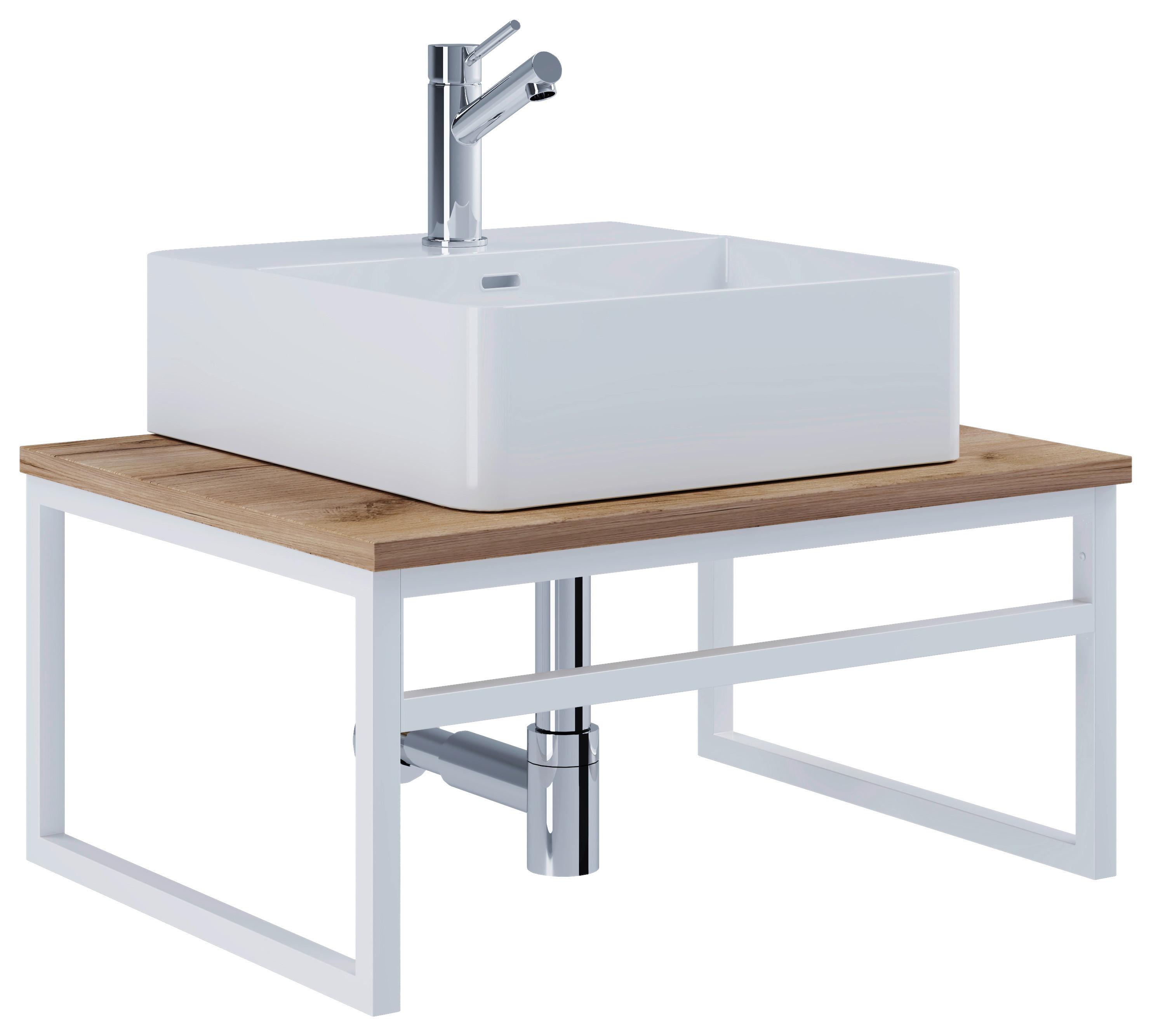 Waschtischkombi 2--teilig. Waschplatz "bitila 60" - Honigeiche/Weiß, MODERN, Keramik/Holzwerkstoff (60cm) - MID.YOU