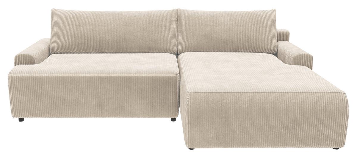Eckschlafsofa Prag, Creme S: 253x167 cm - Creme/Schwarz, MODERN, Textil (253/167cm) - Trendmanufaktur