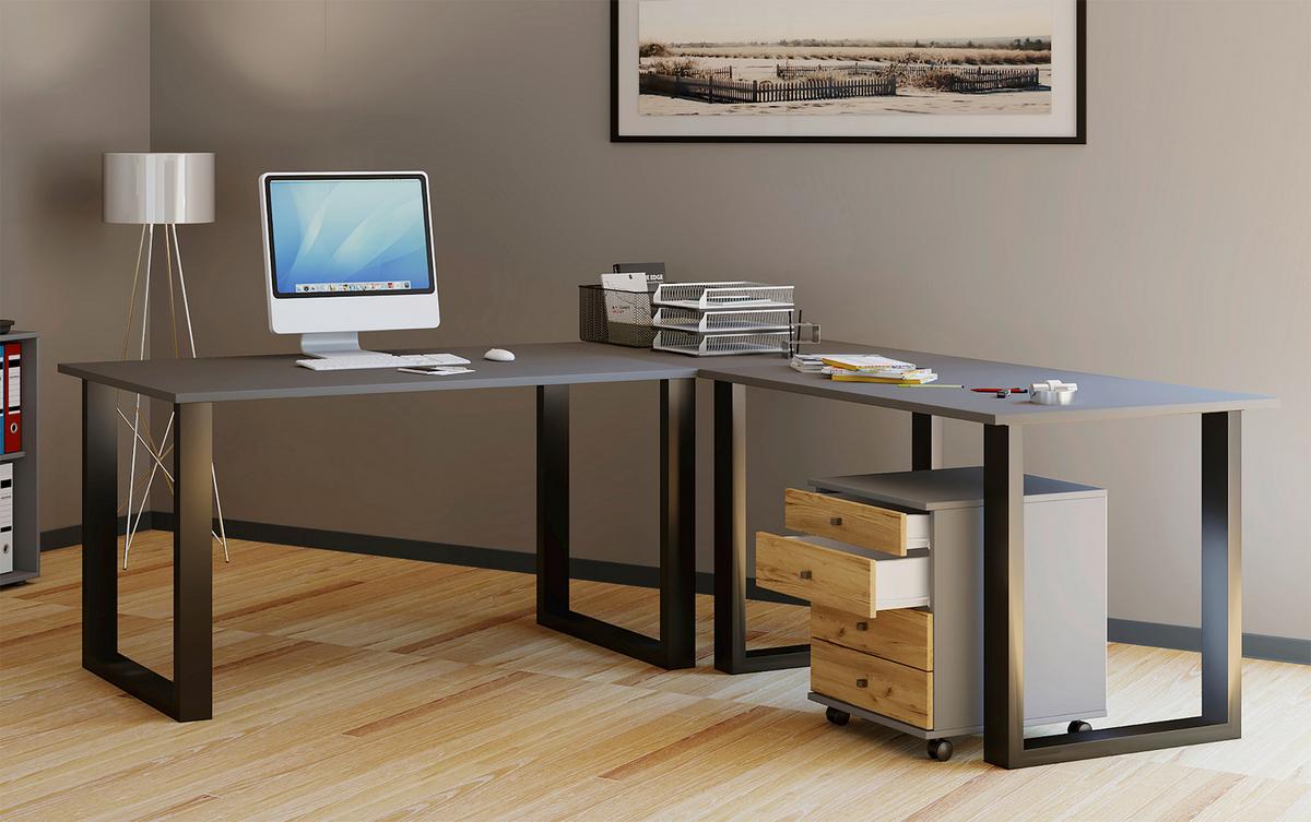 Eckschreibtisch Lona Anthrazit/schwarz L: 220 Cm - Anthrazit/Schwarz, Design, Holzwerkstoff/Metall (220/220/76cm) - MID.YOU