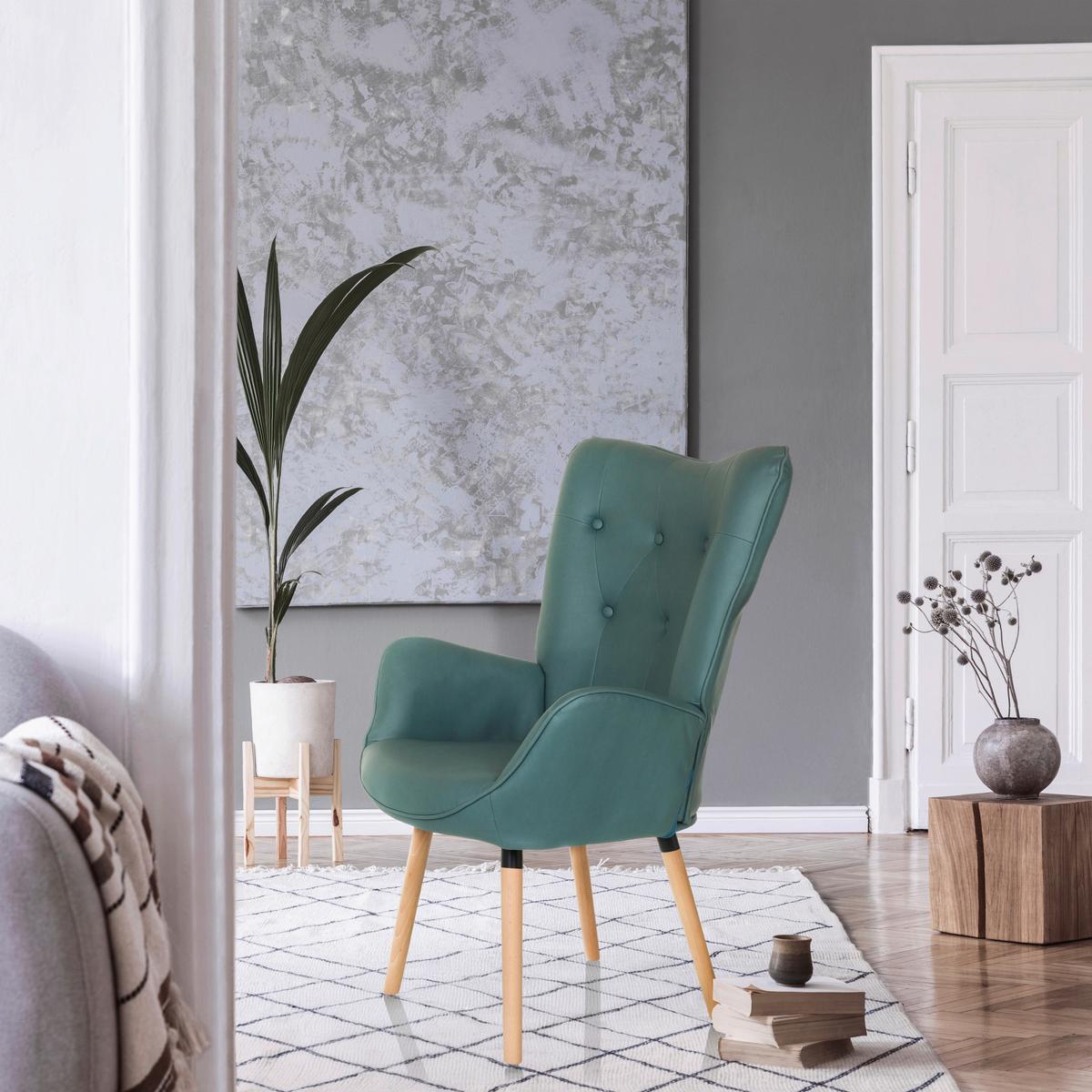 Ohrensessel Havenio I Mintgrün B: 70 cm - Buchefarben/Mintgrün, MODERN, Textil (70/106/75cm) - MID.YOU