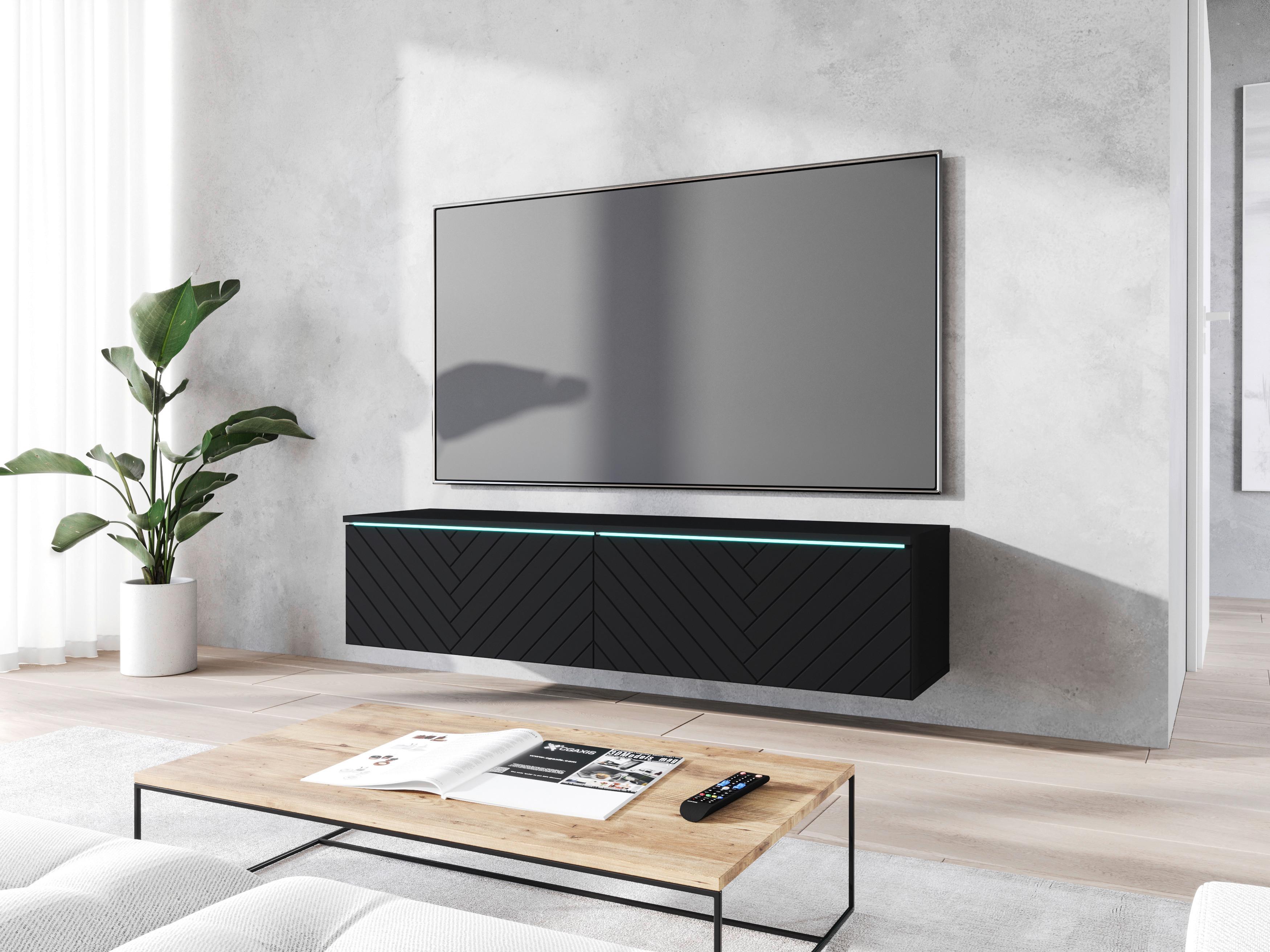 Nízka komoda s LED osvetlením 140cm - čierna/sivá, Basics, kompozitné drevo/plast (140/30/33cm) - P & B
