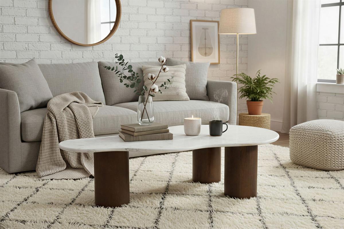 COUCHTISCH Braun/Weiß B: 135cm - Braun/Weiß, Design, Holz/Stein (135/80/40cm) - MID.YOU