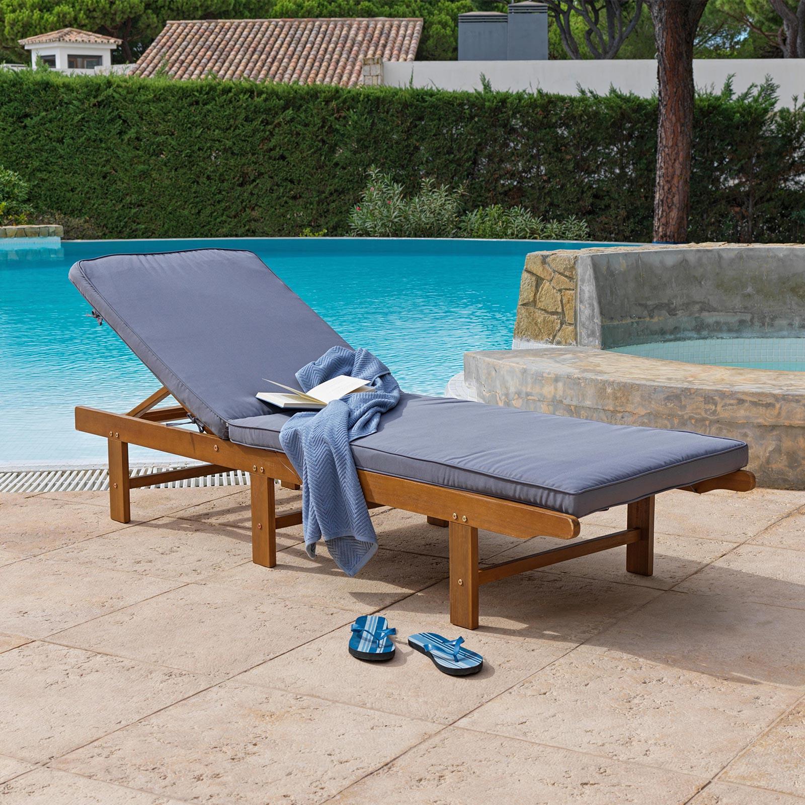 Sonnenliege Borkum Aus Akazienholz Mit Auflage - MODERN, Holz/Textil (63/91-30/198cm) - Beldano