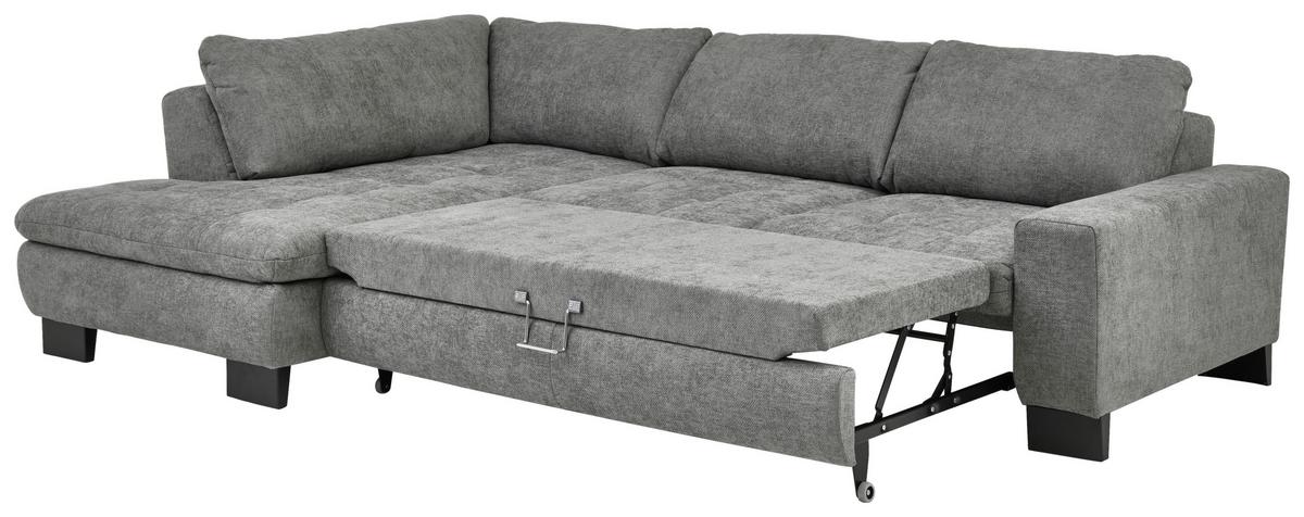 Rohová sedačka LANDO, levá, šedá žinylka, s funkcemi - šedá/černá, Moderní, kov/textil (197/289cm) - Premium Living