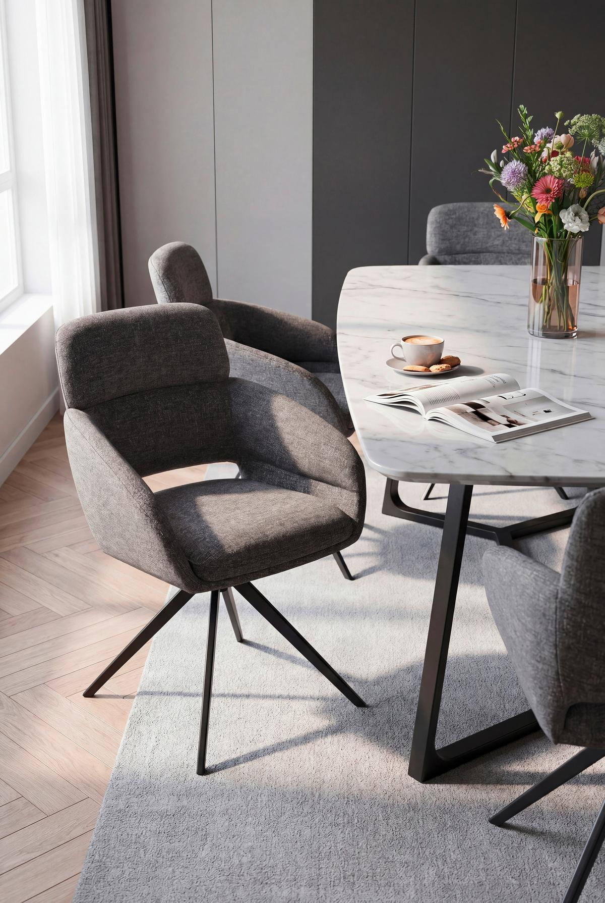 Armlehnstuhl Lyon Grau B: 57,5 cm - Schwarz/Grau, MODERN, Textil/Metall (57,5/85/61cm) - Livetastic