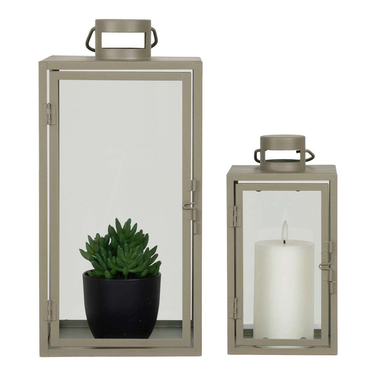 Laternenset Corfu Grün 2 Stück - Grün, Design, Glas/Metall