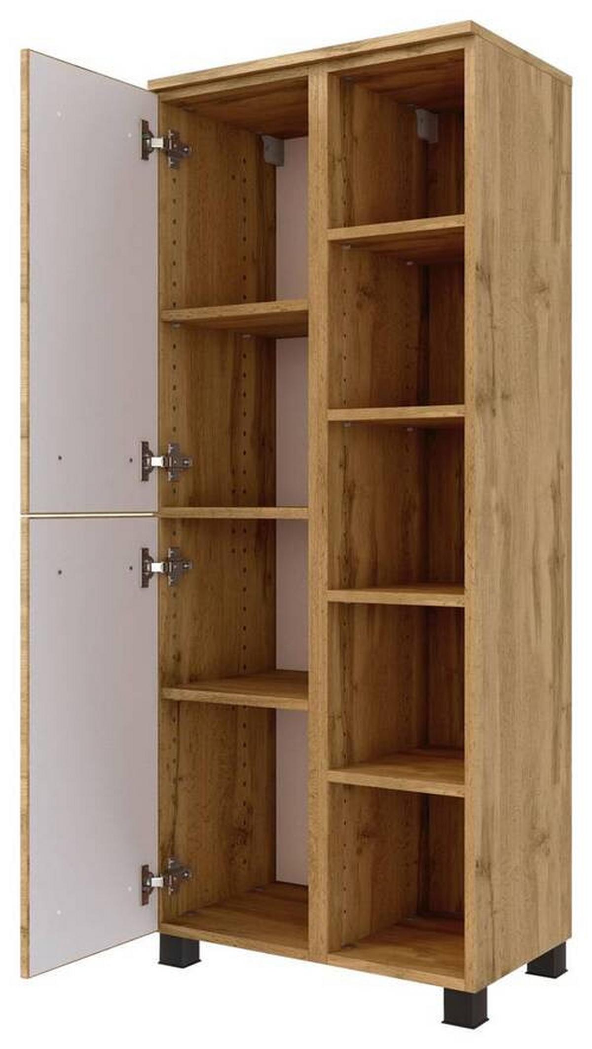Midischrank Manchester B: 55 Cm Eiche Wotan Dekor - Eichefarben/Schwarz, MODERN, Holzwerkstoff (55/130/35cm) - Held