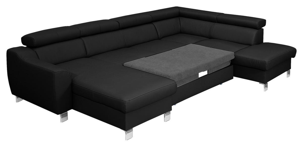 Wohnlandschaft Aspen Schwarz U-Form: 175 Cm - Chromfarben/Schwarz, Design, Leder/Textil (175/315/175cm) - Livetastic