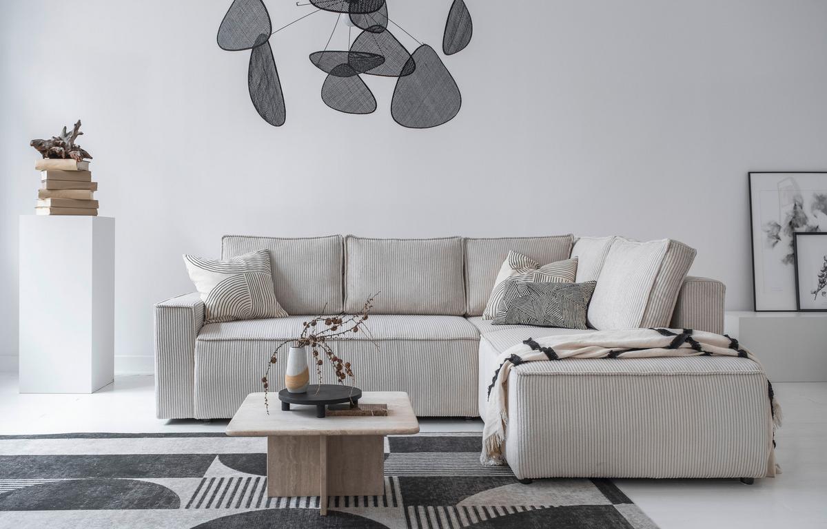Sedačka OLIVER, pravá, béžová farba - čierna/béžová, Design, textil/plast (247/194cm) - MID.YOU