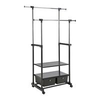 POJÍZDNÝ ŠATNÍ STOJAN BEN II - černá/barvy chromu, Moderní, kov/plast (74-123/127-163/48cm) - Mömax