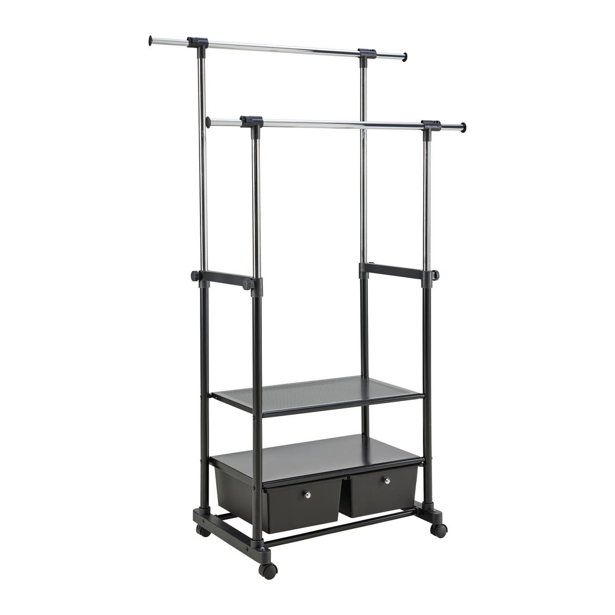 POJÍZDNÝ ŠATNÍ STOJAN BEN II - černá/barvy chromu, Moderní, kov/plast (74-123/127-163/48cm) - Mömax