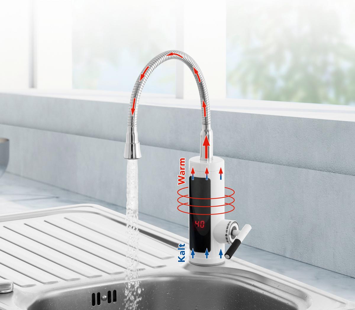 KÜCHENARMATUR 3600W, Warm- und Kaltwasser - Chromfarben/Weiß, Basics, Kunststoff (36,5/15/6,5cm) - EASYMAXX