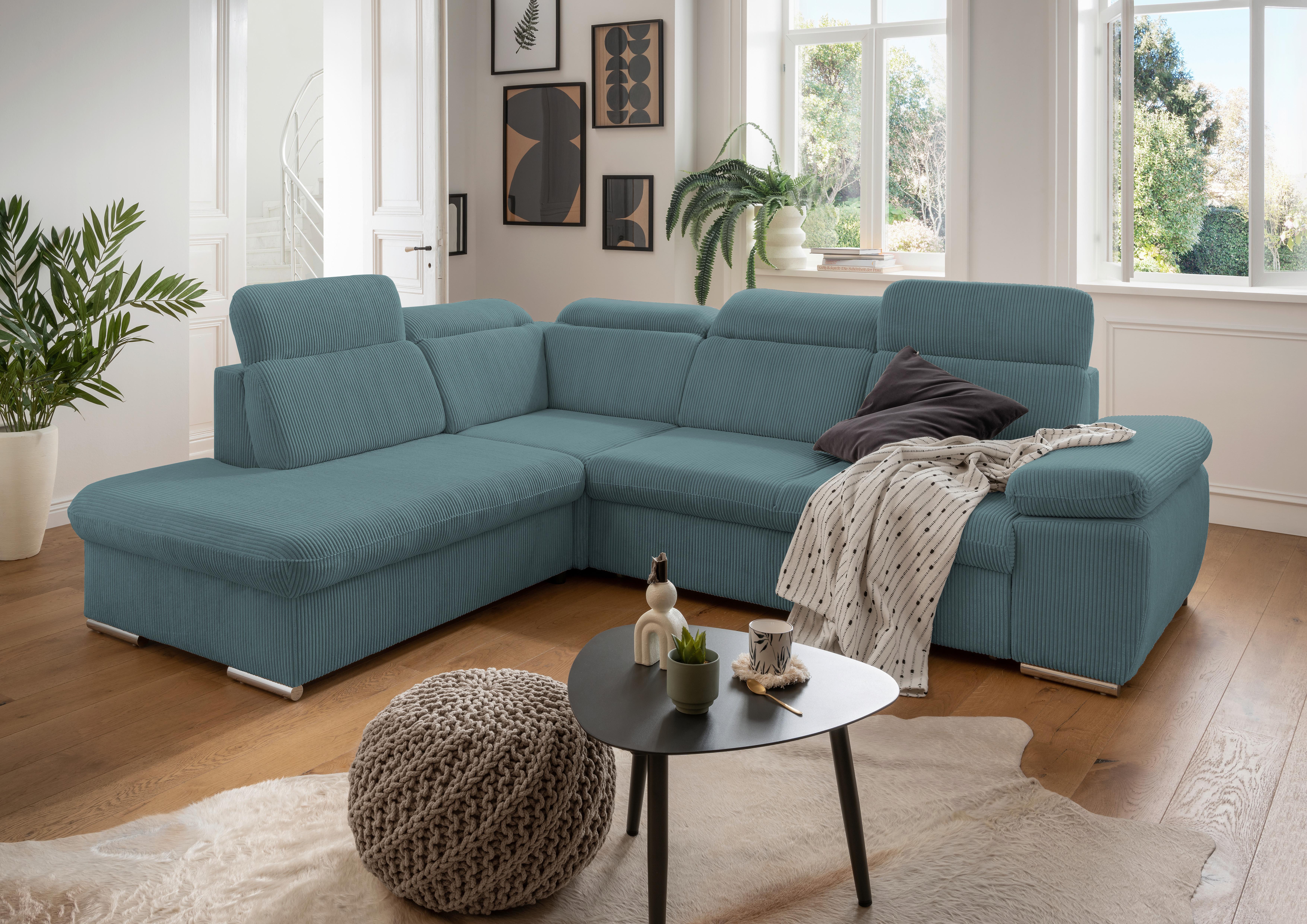 Ecksofa Vasto Petrol S: 228x283 cm - Chromfarben/Petrol, Design, Textil (228/283cm) - Livetastic