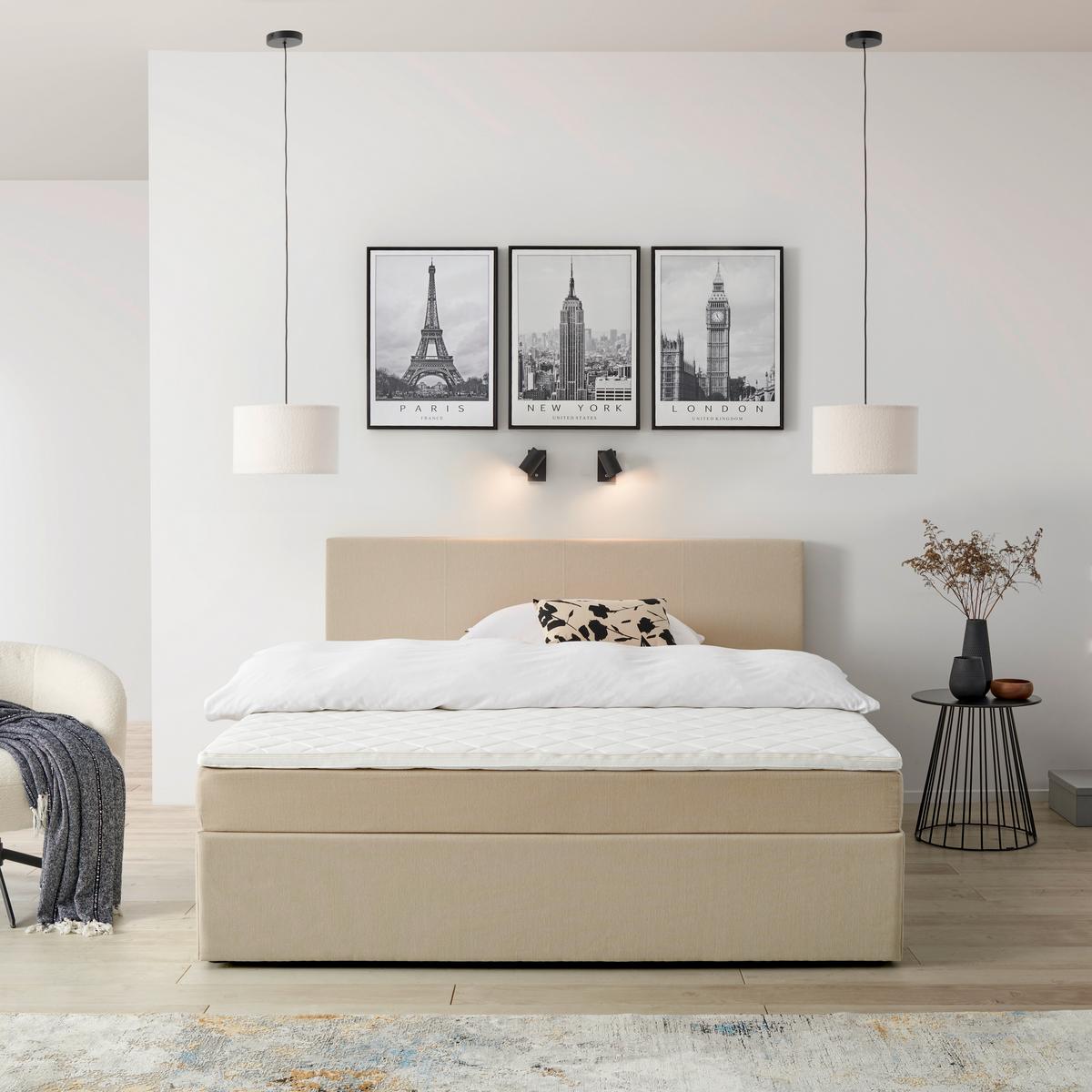 Boxbett Mit Topper 180x200 Cm Carolina Sandfarben - Sandfarben/Schwarz, Basics, Holz/Textil (180/200cm) - P & B