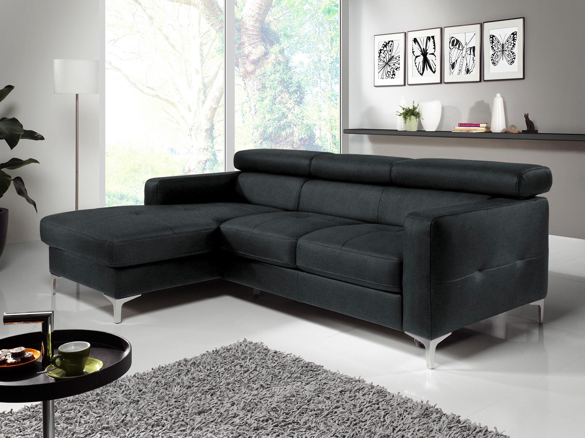 Ecksofa mit Schlaffunktion Sammy Schwarz - Chromfarben/Schwarz, Design, Textil (169/226cm) - Livetastic