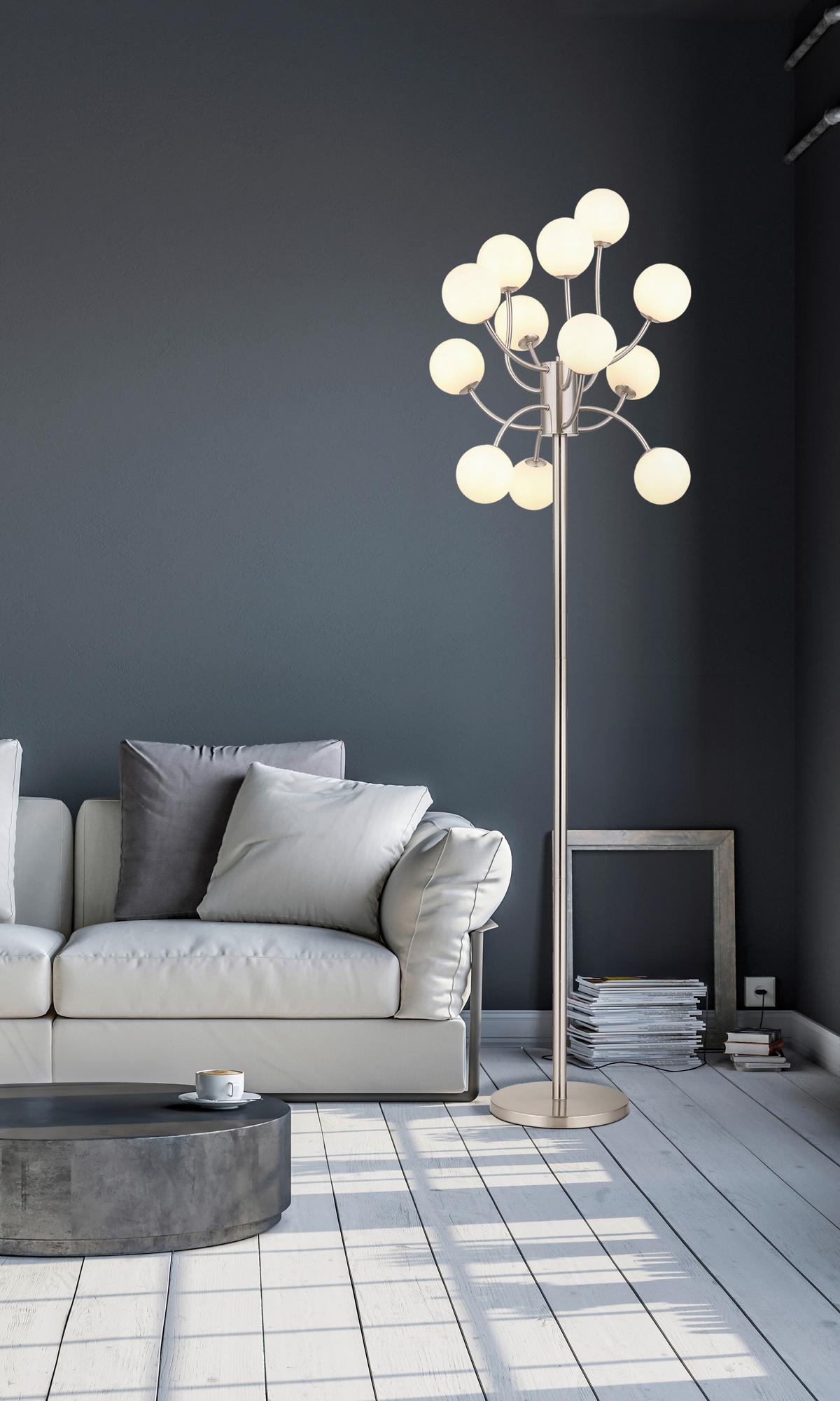 Led-stehleuchte Calvin - Opal/Nickelfarben, Basics, Glas/Metall (62/200cm)