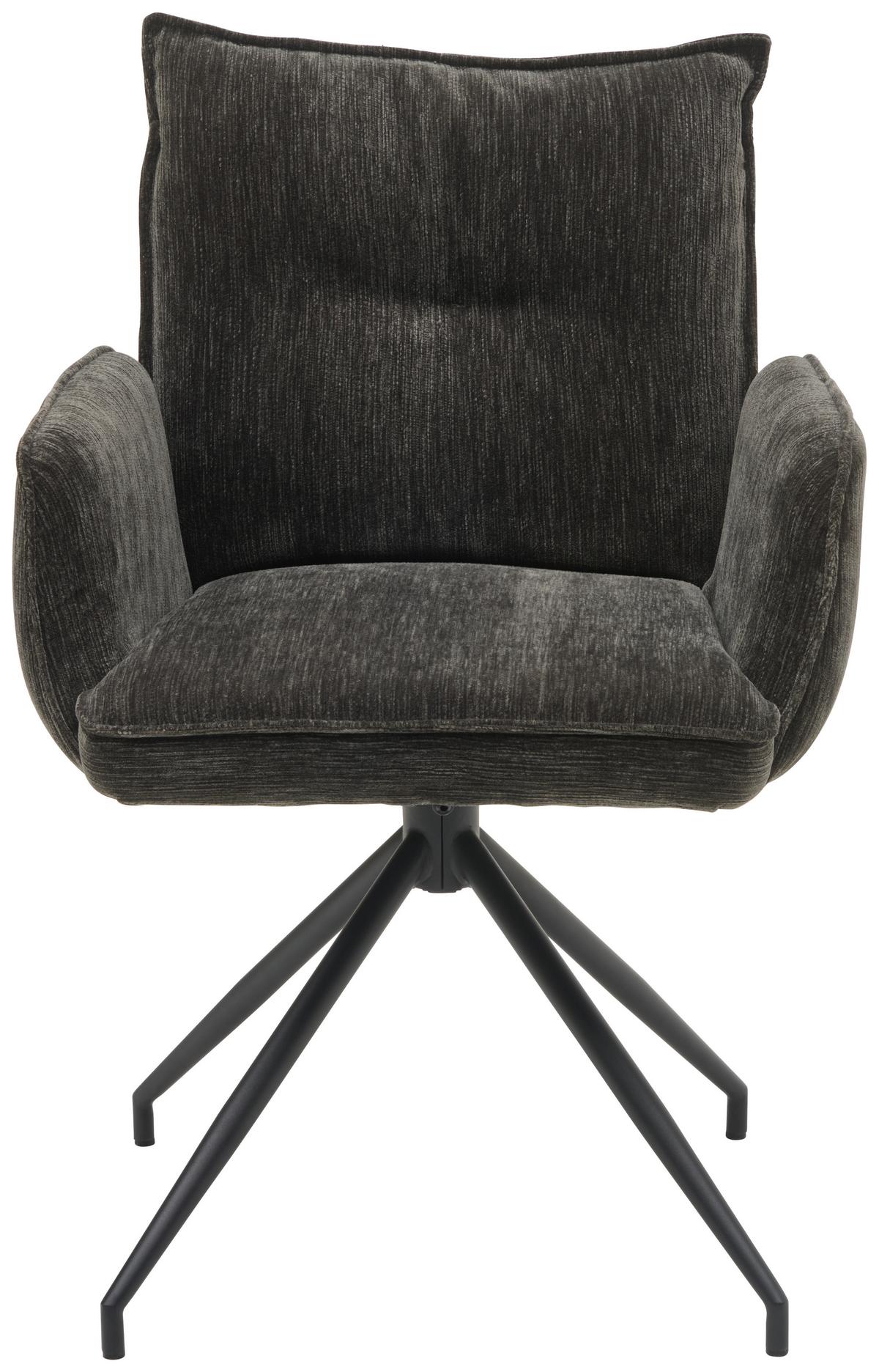 Armlehnstuhl Milena Webstoff Dunkelgrau, B: 58,5cm - Dunkelgrau/Schwarz, KONVENTIONELL, Textil/Metall (58,5/86/66cm) - MID.YOU