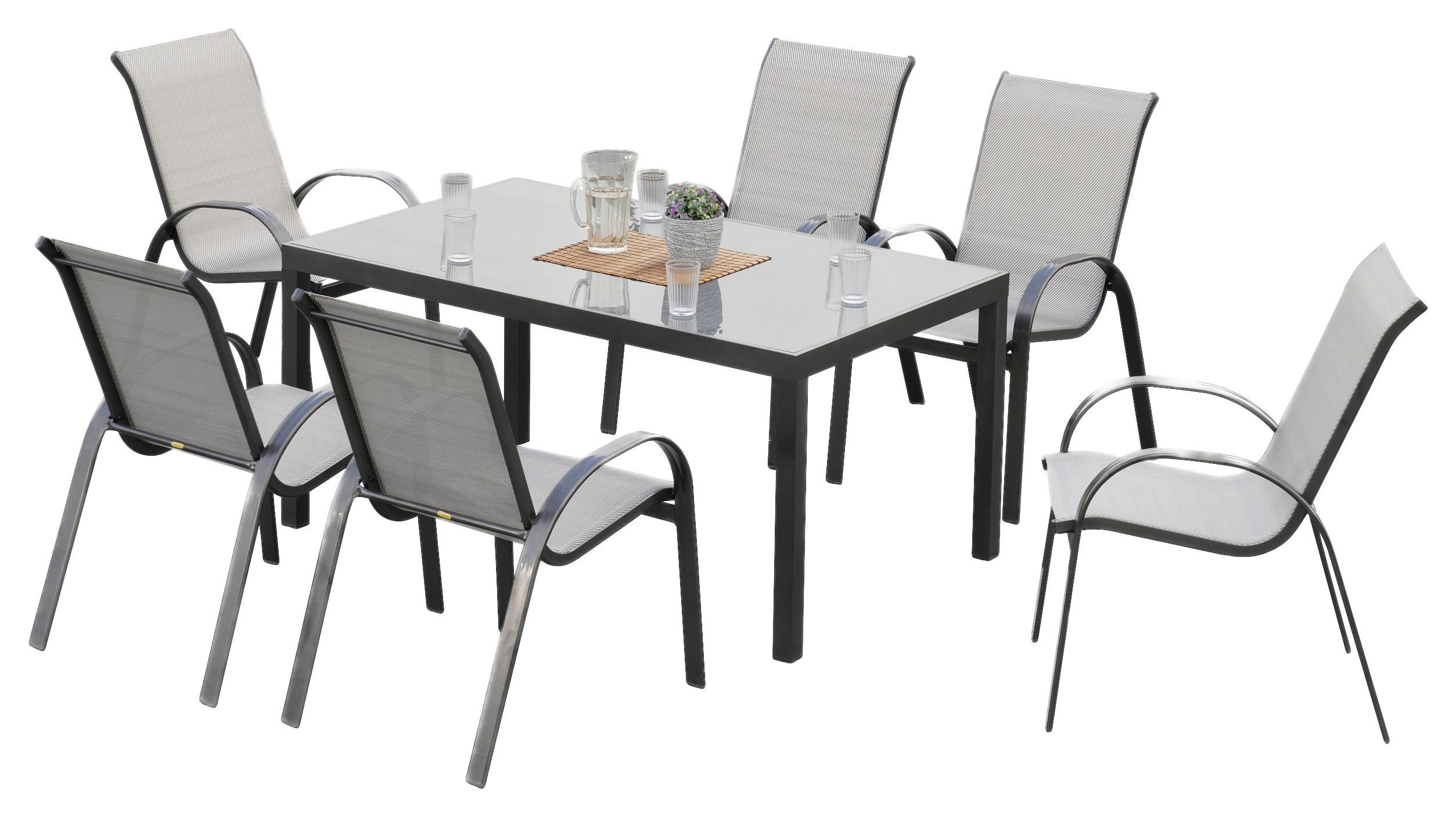 Gartenmöbel Set 7-tlg. Amalfi aus Metall/Textil - Silberfarben, MODERN, Textil/Metall - Gardenson