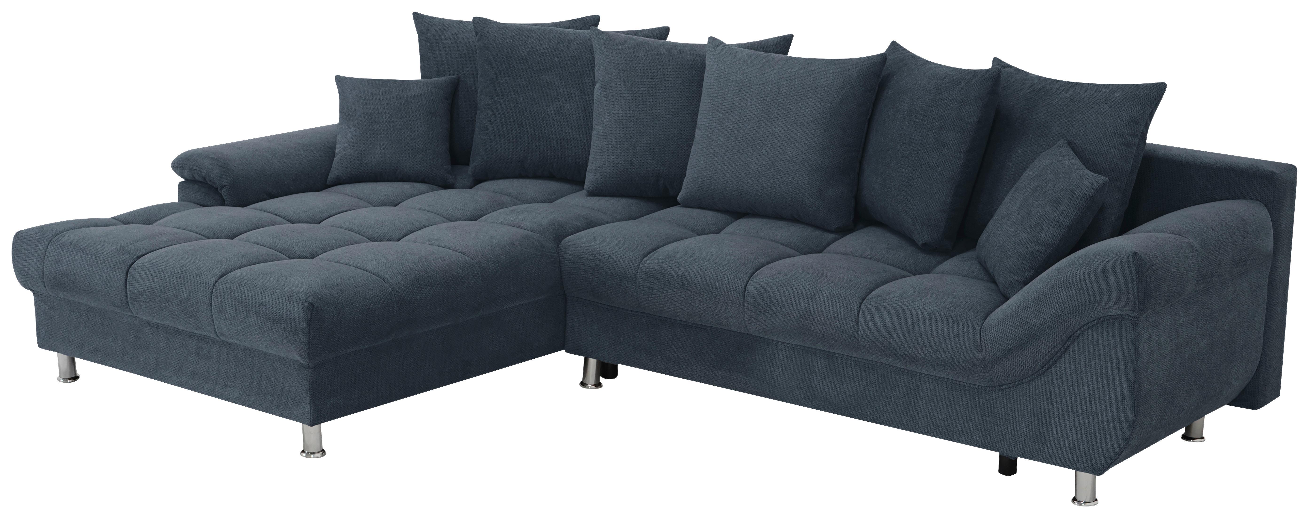 Ecksofa Erice Blau S: 198x312 cm - Chromfarben/Blau, Design, Textil (198/312cm) - Livetastic