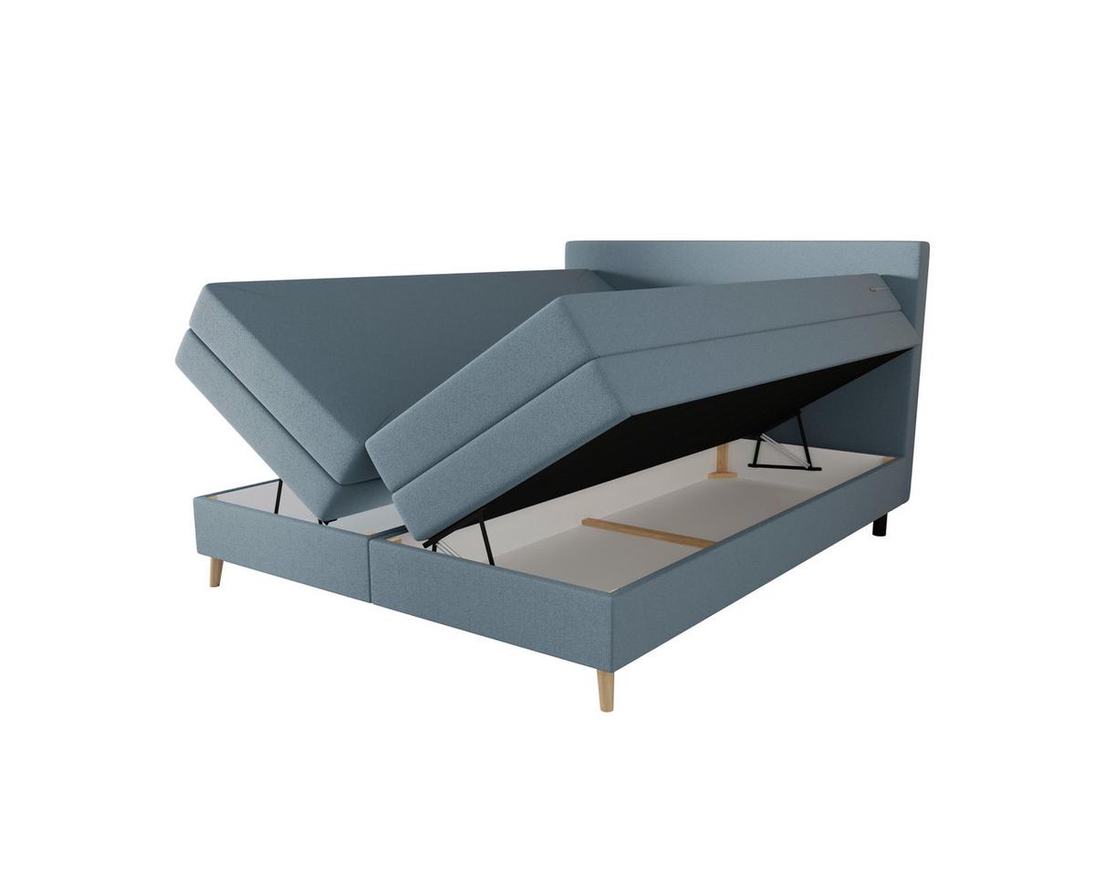 Boxspringbett mit Topper Taro blaugrau, 180x200cm - Blaugrau/Schwarz, KONVENTIONELL, Textil/Metall (180/200cm)