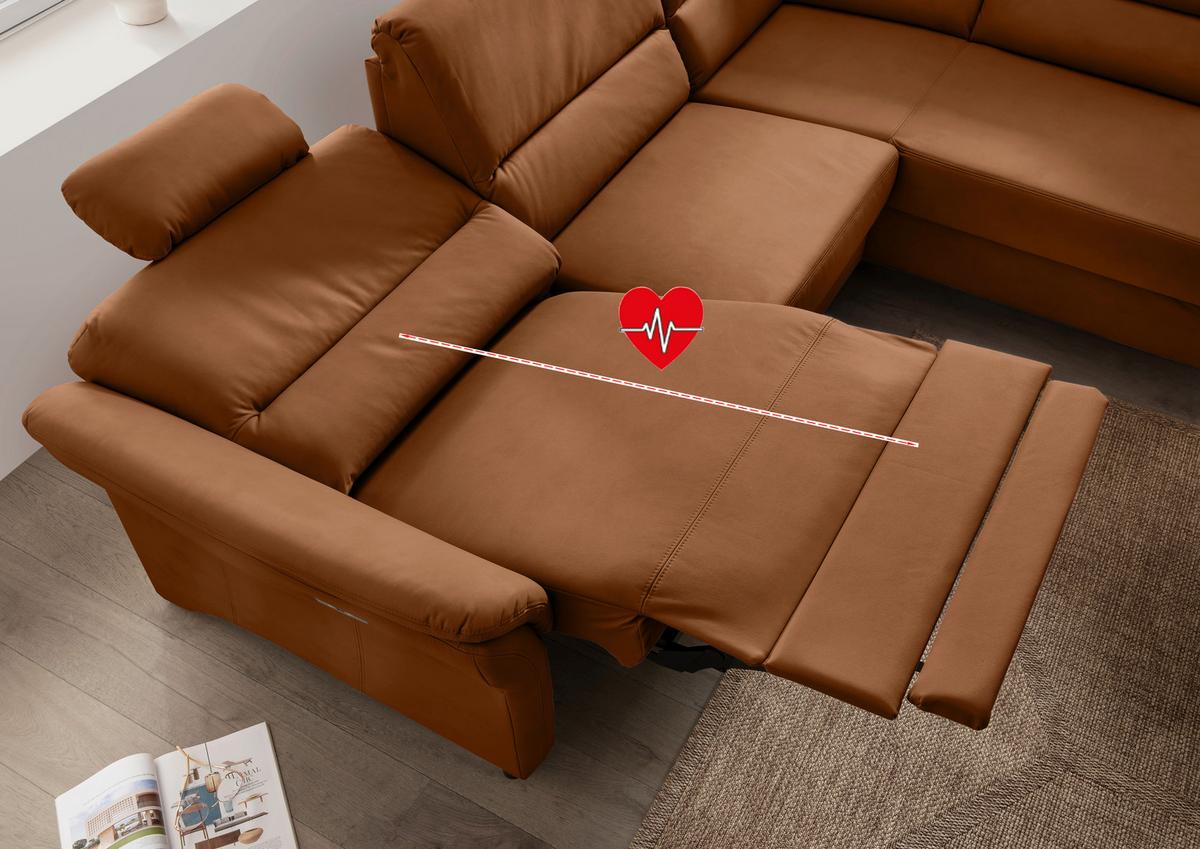 Ecksofa Cavoli, Cognac S: 266x190 cm - Cognac/Schwarz, MODERN, Textil (266/190cm) - Livetastic