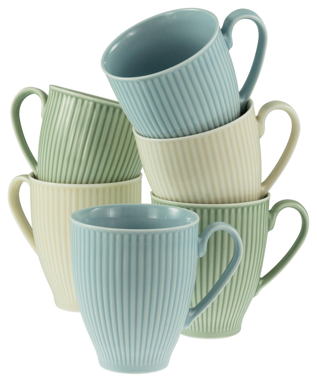 Kaffeebecherset Valencia 6--Teilig., Creme, Grün, Blau - Pastellblau/Pastellgrün, Basics, Keramik - Creatable